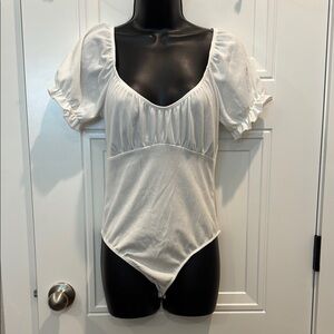 Altar'd State White Puff Sleeve Bodysuit